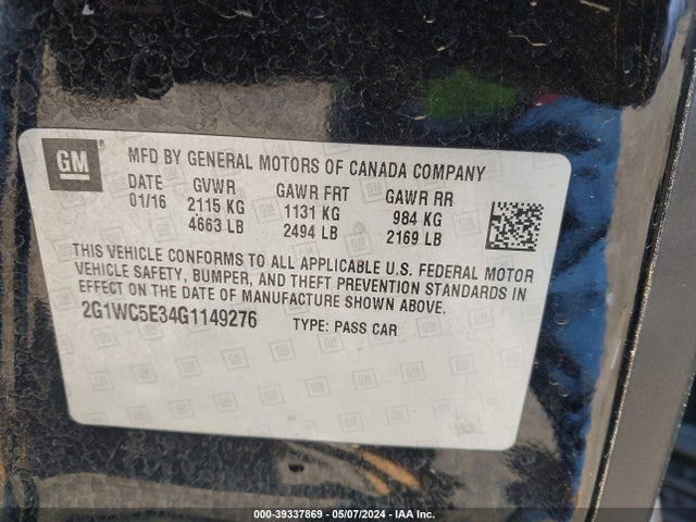 Chevrolet Impala Limited Ltz 2016 2G1WC5E34G1149276 Image 9