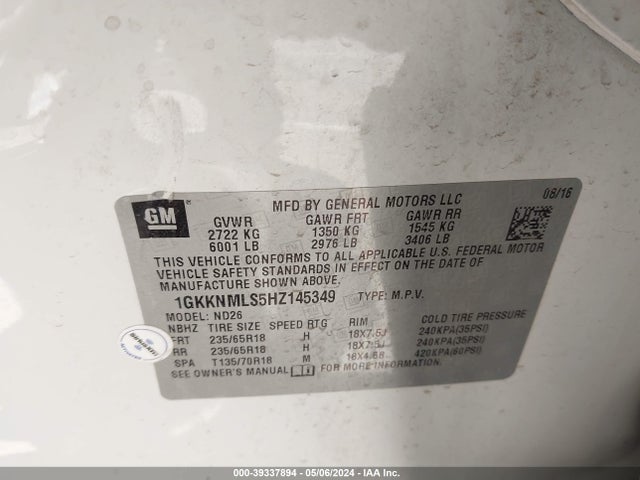 1GKKNMLS5HZ145349 GMC Acadia Slt-1