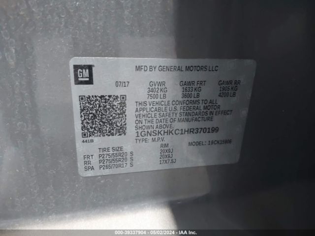 1GNSKHKC1HR370199 Chevrolet Suburban Lt