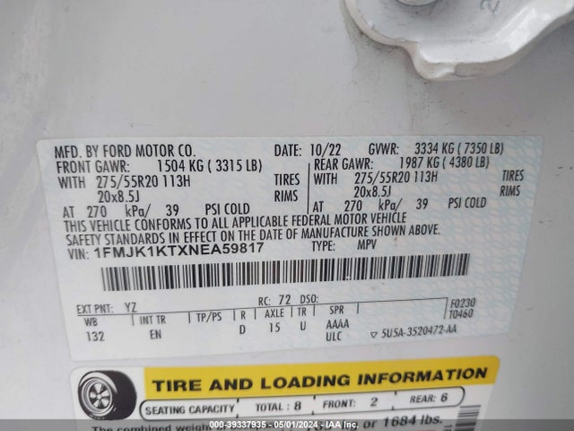 Ford Expedition Limited Max 2022 1FMJK1KTXNEA59817 Image 9
