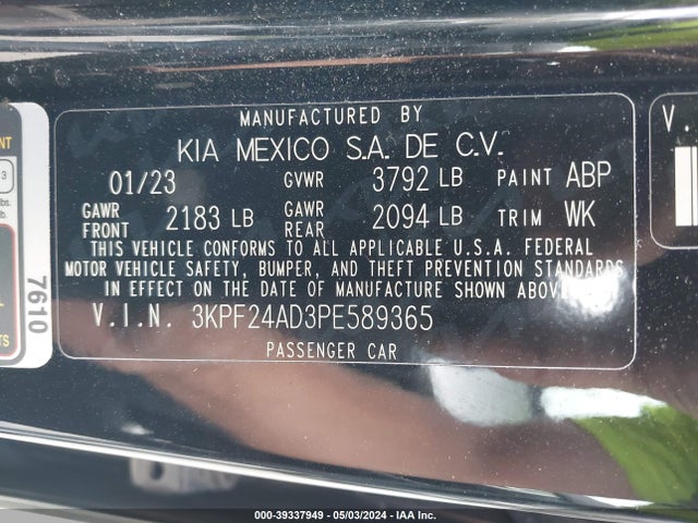 KIA Forte Lxs 2023 3KPF24AD3PE589365 Image 9