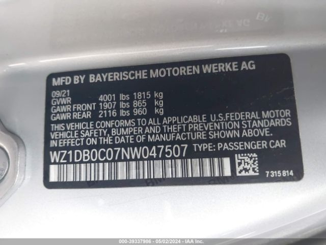 WZ1DB0C07NW047507 Toyota Gr Supra 3.0 Premium