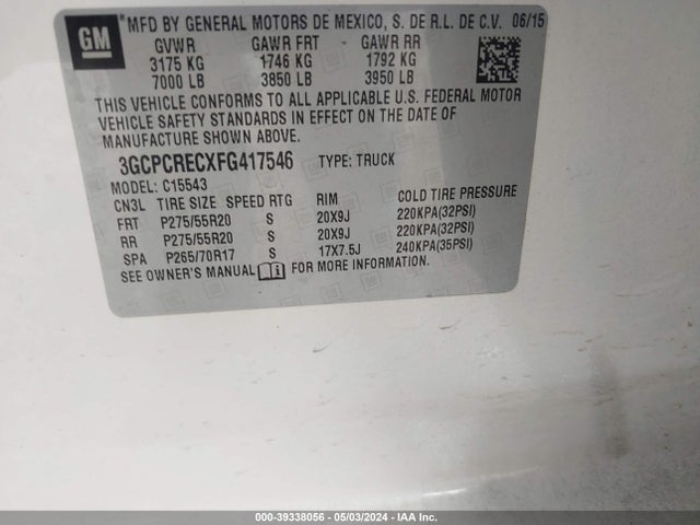 Chevrolet Silverado 1500 1lt 2015 3GCPCRECXFG417546 Image 9