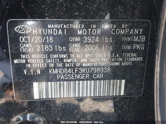 Hyundai ELANTRA SEL 2019 KMHD84LF3KU798938 Image 9