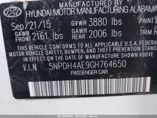 Hyundai ELANTRA SE 2016 5NPDH4AE9GH764650 Image 9