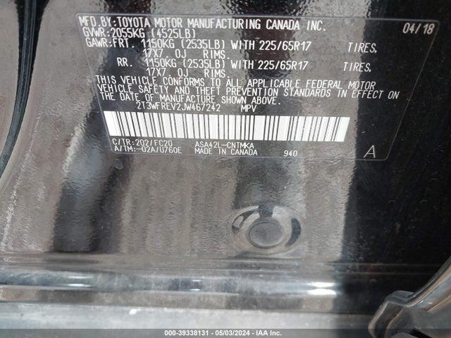 Toyota Rav4 Xle 2018 2T3WFREV2JW467242 Image 9