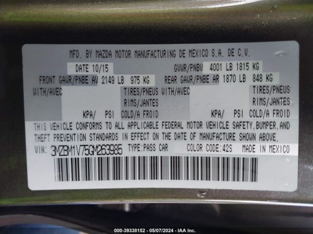 3MZBM1V75GM263985 Mazda Mazda3 I Touring