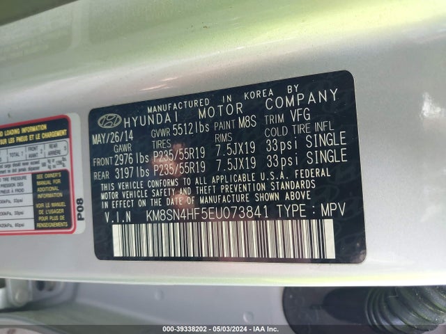 Hyundai Santa Fe Gls 2014 KM8SN4HF5EU073841 Image 9