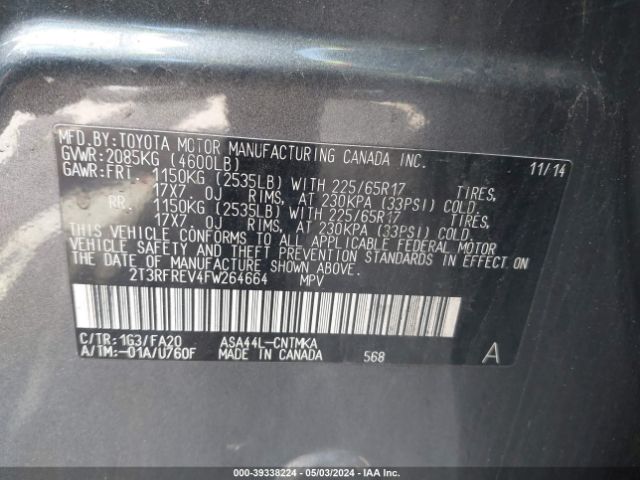 2T3RFREV4FW264664 Toyota Rav4 Xle