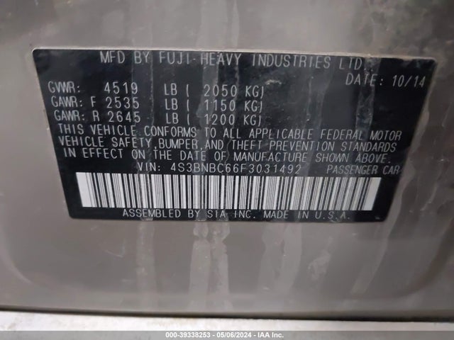 Subaru Legacy 2.5i Premium 2015 4S3BNBC66F3031492 Image 9