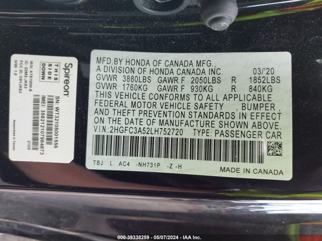 Honda CIVIC SI COUPE 2020 2HGFC3A52LH752720 Image 9