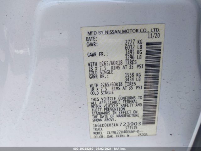 1N6ED0EB5LN723903 Nissan Frontier Sv 4x4