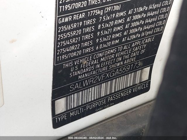 SALWR2VFXGA559173 Land Rover Range Rover Sport 3.0l V6 Supercharged Hse