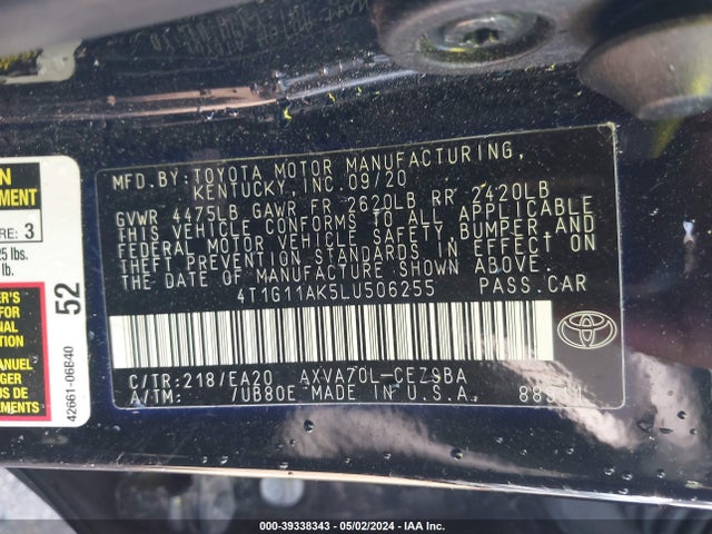 Toyota CAMRY SE 2020 4T1G11AK5LU506255 Image 9