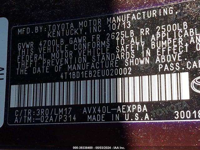 Toyota Avalon Hybrid Limited 2014 4T1BD1EB2EU020002 Image 9