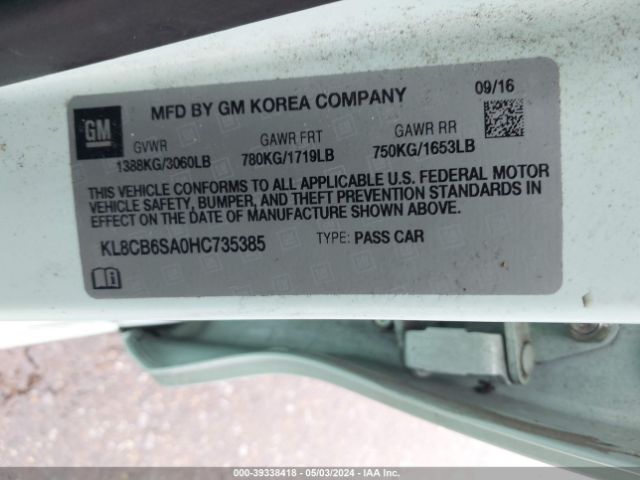 KL8CB6SA0HC735385 Chevrolet Spark Ls Cvt