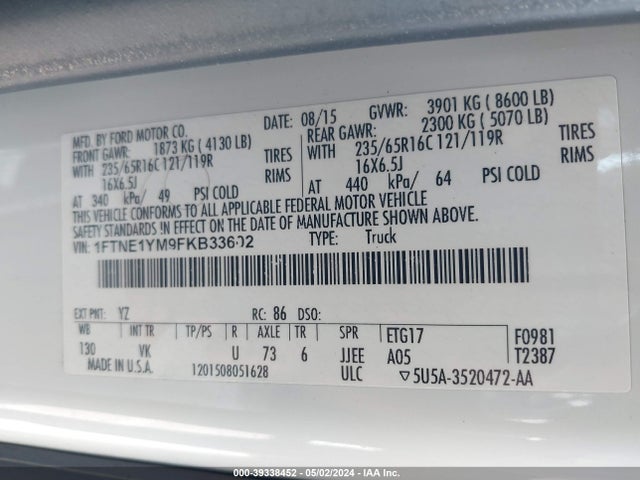 Ford Transit-150 2015 1FTNE1YM9FKB33602 Image 9