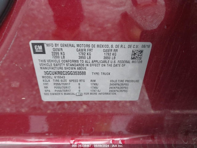 Chevrolet Silverado 1500 1lt 2016 3GCUKREC2GG353588 Image 9