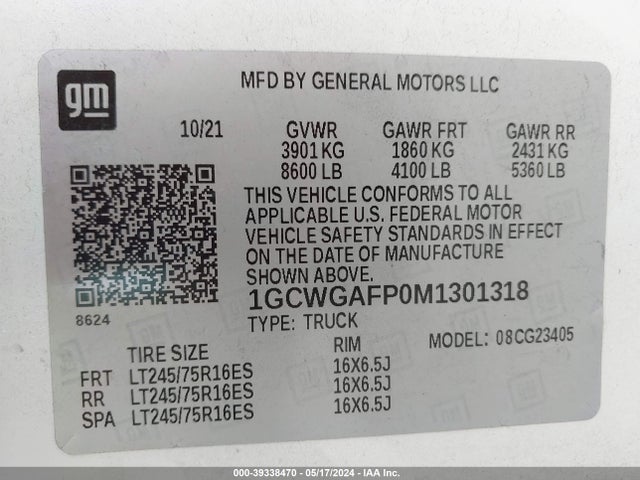 Chevrolet Express Cargo Rwd 2500 Regular Wheelbase Wt 2021 1GCWGAFP0M1301318 Image 9