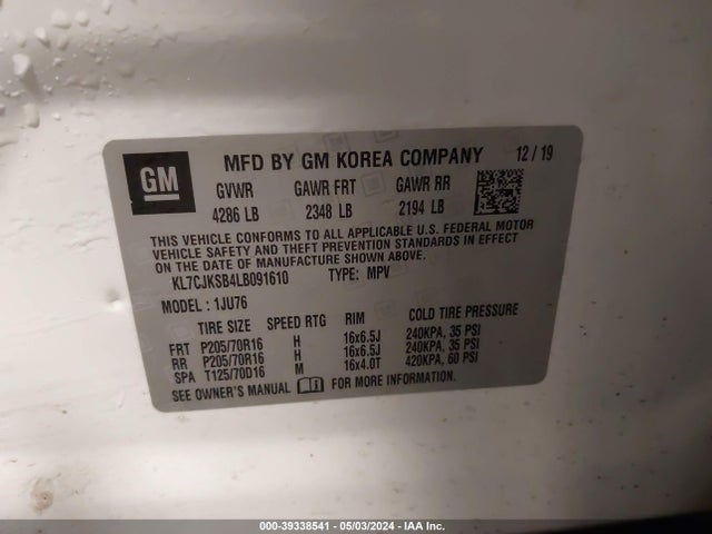 Chevrolet Trax Fwd Ls 2020 KL7CJKSB4LB091610 Image 9