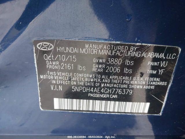 Hyundai ELANTRA SE 2016 5NPDH4AE4GH776379 Image 9