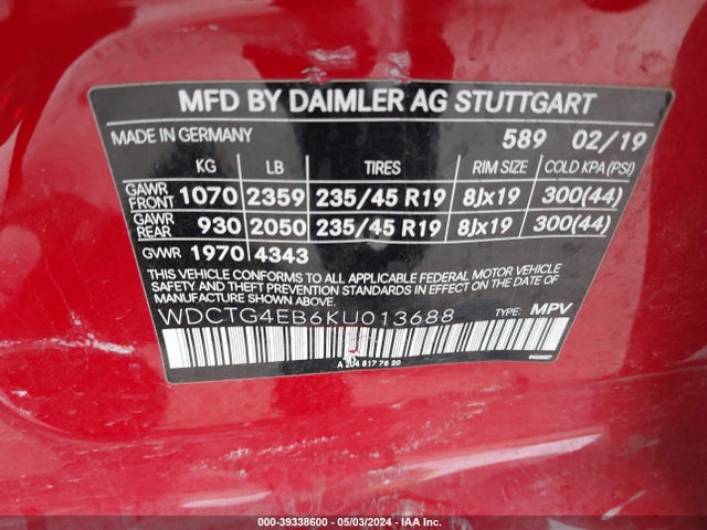 Mercedes-Benz GLA 250 2019 WDCTG4EB6KU013688 Image 9