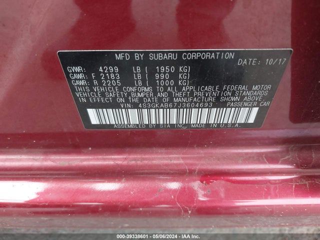 4S3GKAB67J3604693 Subaru Impreza 2.0i Premium