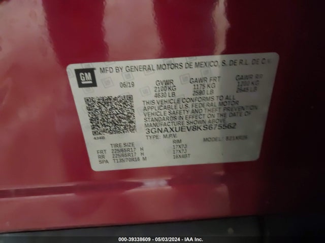 Chevrolet EQUINOX LT 2019 3GNAXUEV8KS675562 Image 9