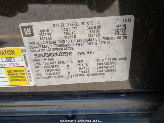 5GAKRBKD2EJ235349 Buick Enclave Leather