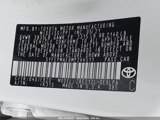 Toyota COROLLA LE 2021 5YFEPMAE6MP244511 Image 9