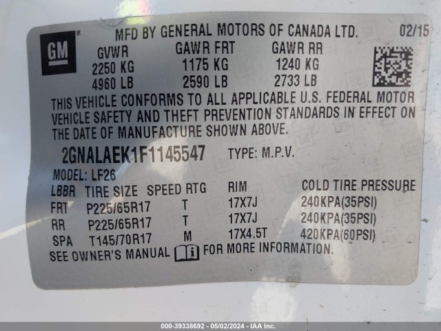 Chevrolet EQUINOX LS 2015 2GNALAEK1F1145547 Image 9