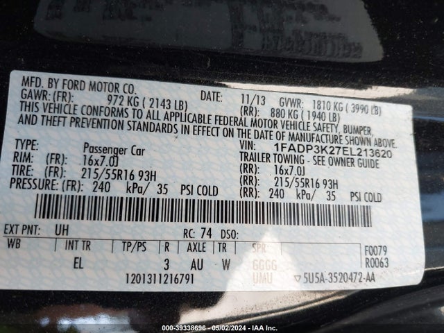 Ford FOCUS SE 2014 1FADP3K27EL213620 Image 9