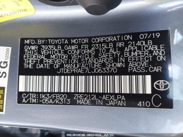 Toyota COROLLA LE 2020 JTDEPRAE7LJ063370 Image 9