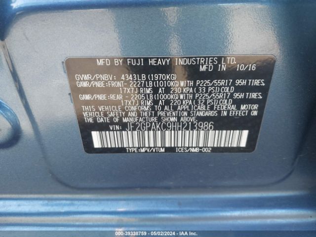 JF2GPAKC9HH213986 Subaru Crosstrek 2.0i Limited