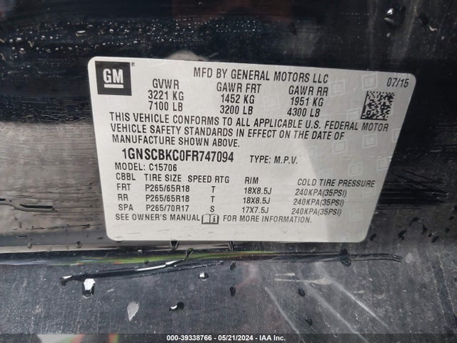 Chevrolet Tahoe Lt 2015 1GNSCBKC0FR747094 Image 9