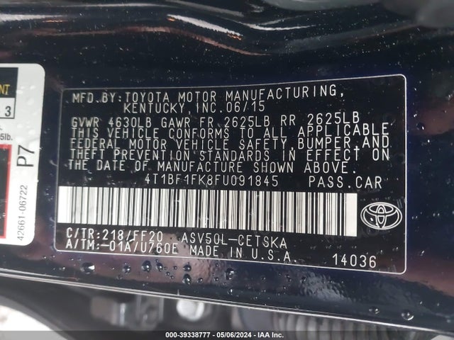 Toyota CAMRY SE 2015 4T1BF1FK8FU091845 Image 9