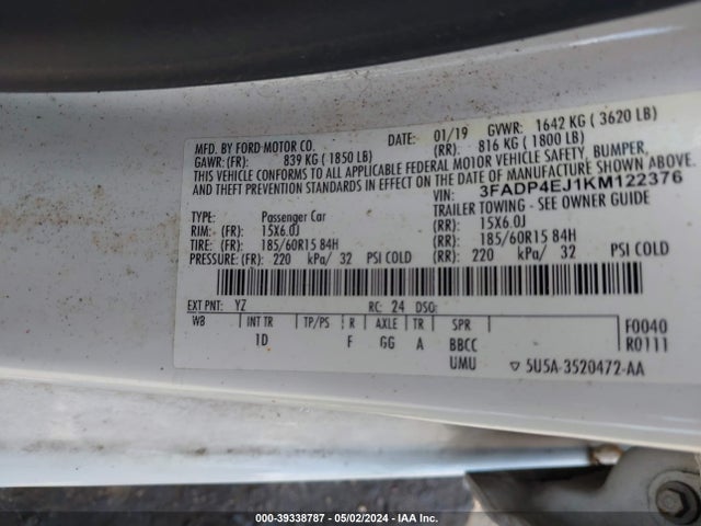 Ford FIESTA SE 2019 3FADP4EJ1KM122376 Image 9