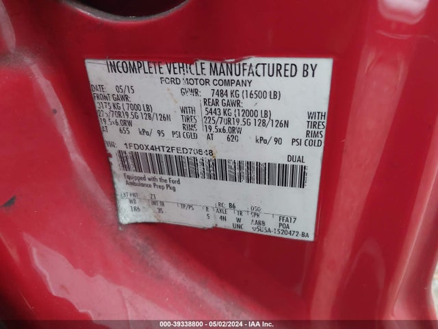 2015 Ford F-450 Chassis Xlt მანქანა იყიდება აუქციონზე, vin: 1FD0X4HT2FED70648, აუქციონის ნომერი: 39338800