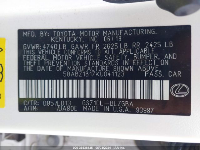 58ABZ1B17KU041123 Lexus ES 350