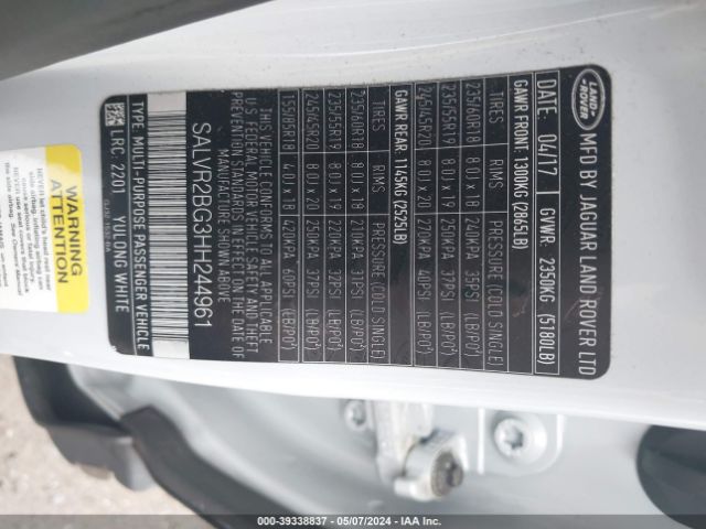 SALVR2BG3HH244961 Land Rover Range Rover Evoque Hse