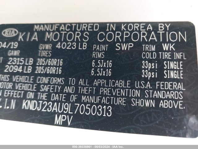 KIA SOUL LX 2020 KNDJ23AU9L7050313 Image 9