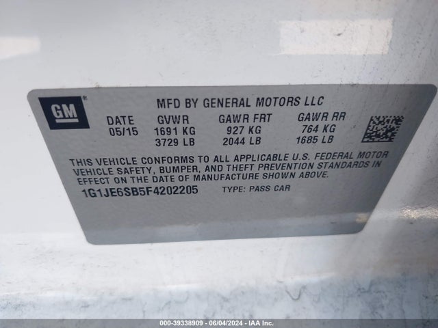 Chevrolet Sonic Ltz Auto 2015 1G1JE6SB5F4202205 Image 9