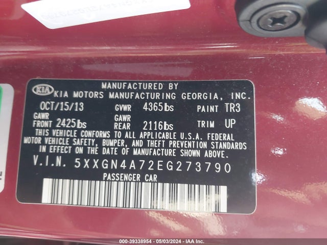 KIA OPTIMA EX 2014 5XXGN4A72EG273790 Image 9
