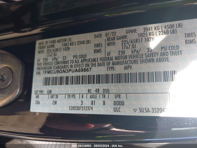Ford Escape Active 2023 1FMCU9GN3PUA69867 Image 9