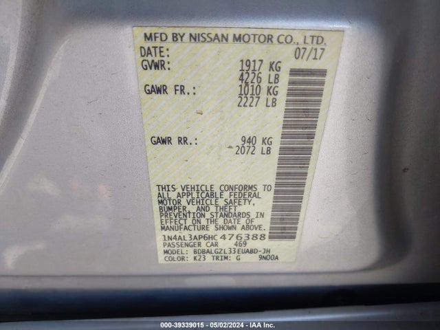 Nissan Altima 2.5 S 2017 1N4AL3AP6HC476388 Image 9