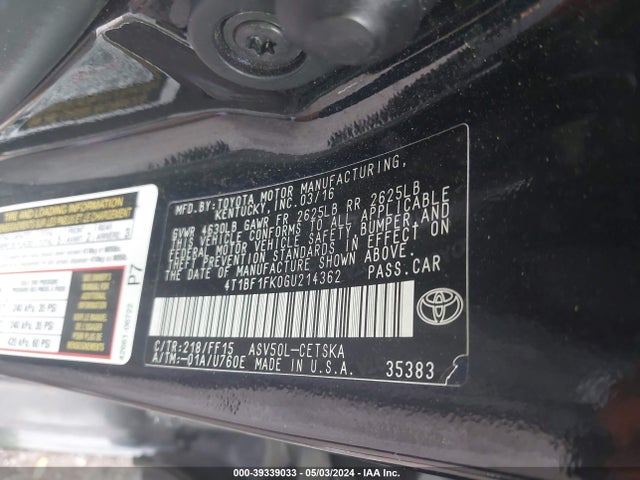 Toyota CAMRY SE 2016 4T1BF1FK0GU214362 Image 9