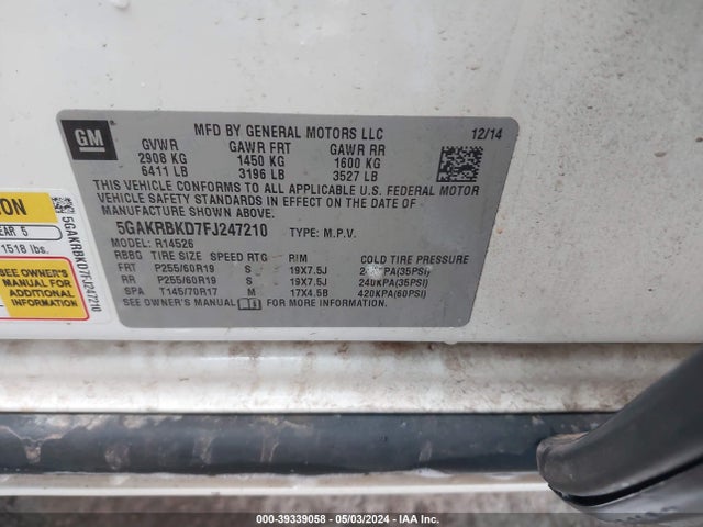 5GAKRBKD7FJ247210 Buick Enclave Leather