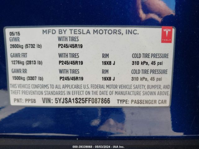 5YJSA1S25FF087866 Tesla Model S 70d/85d/p85d
