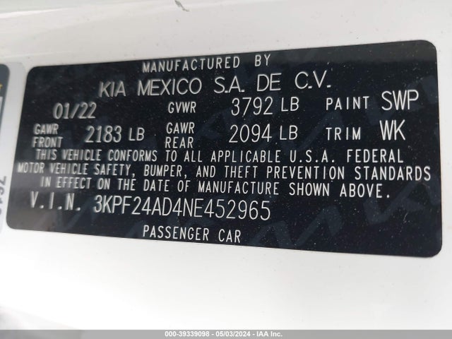 KIA Forte Lxs 2022 3KPF24AD4NE452965 Image 9
