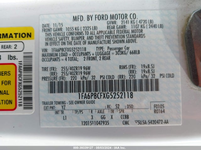 Ford Mustang Gt Premium 2016 1FA6P8CFXG5252118 Image 8
